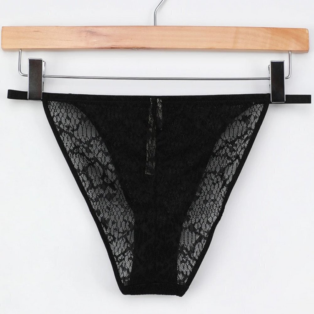 Free People Tameeka Black High Waist High Cut Cheeky Sheer Lace Panties Small S